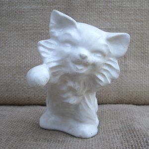 Vintage White Pottery Playing Cat Kitten Figurine